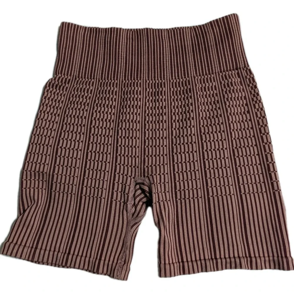 Prozis Seamless Compression Workout Shorts Womens M Mauve‎ Ribbed High Rise Gym